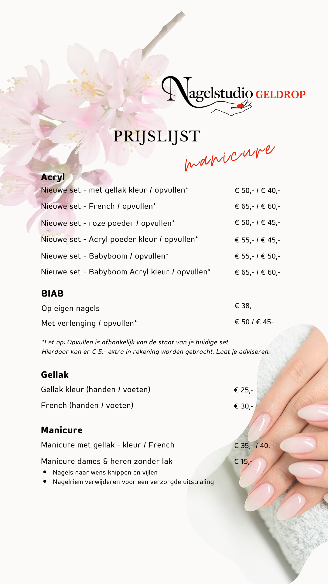 prijslijst manicure nagelstudio Geldrop